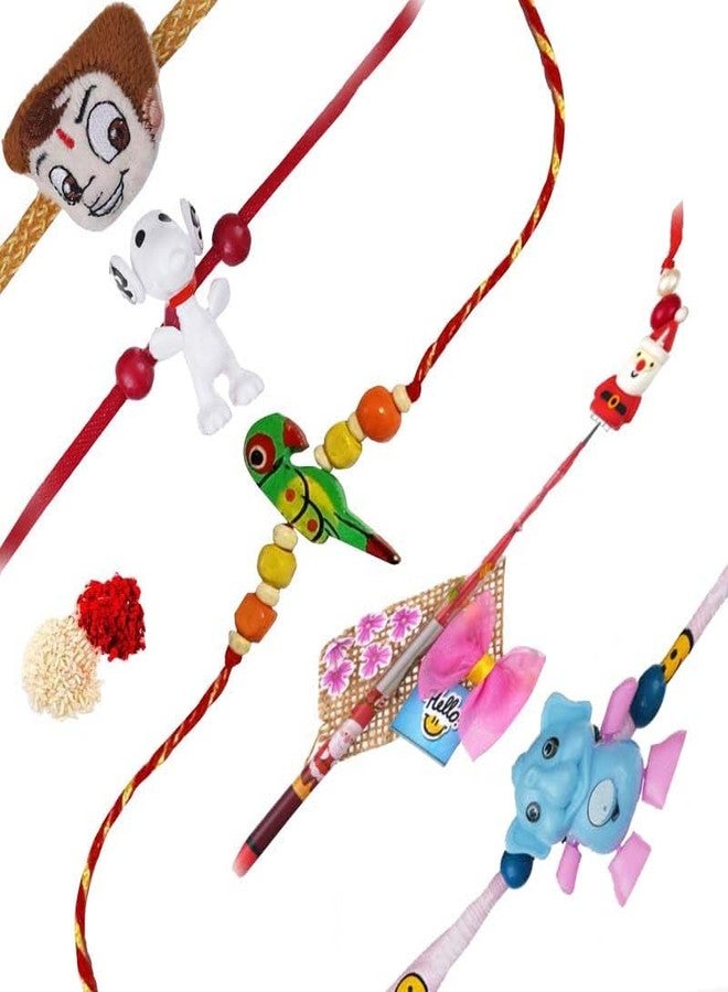 iinfinize Trendy Raksha Bandhan Delight Kids Rakhi Combo Set Artful Hand Crafted Beautiful Designer Wristband Bracelet With Roli Chawal - Image 1